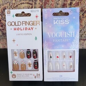 2pc Holiday Glue On Nails Kiss Goldfinger Gingerbread Man Christmas New
